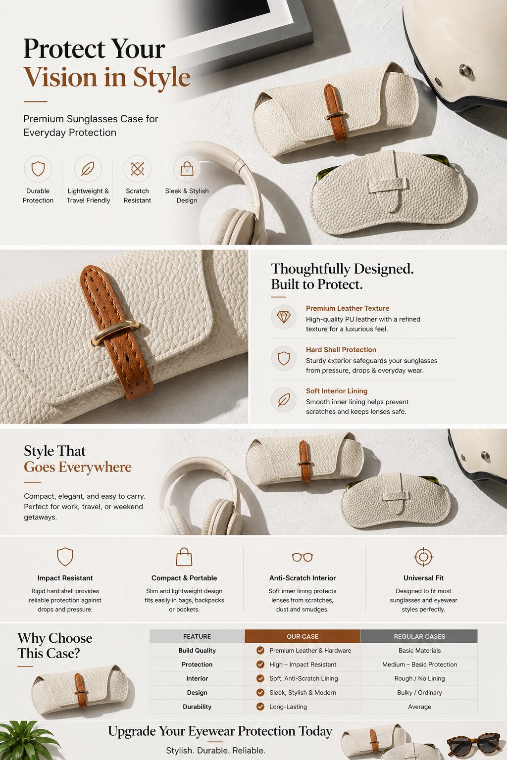Grey & White Leather Sunglass Cover Set