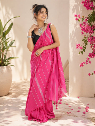 Niska Pink Bloom Cotton Saree