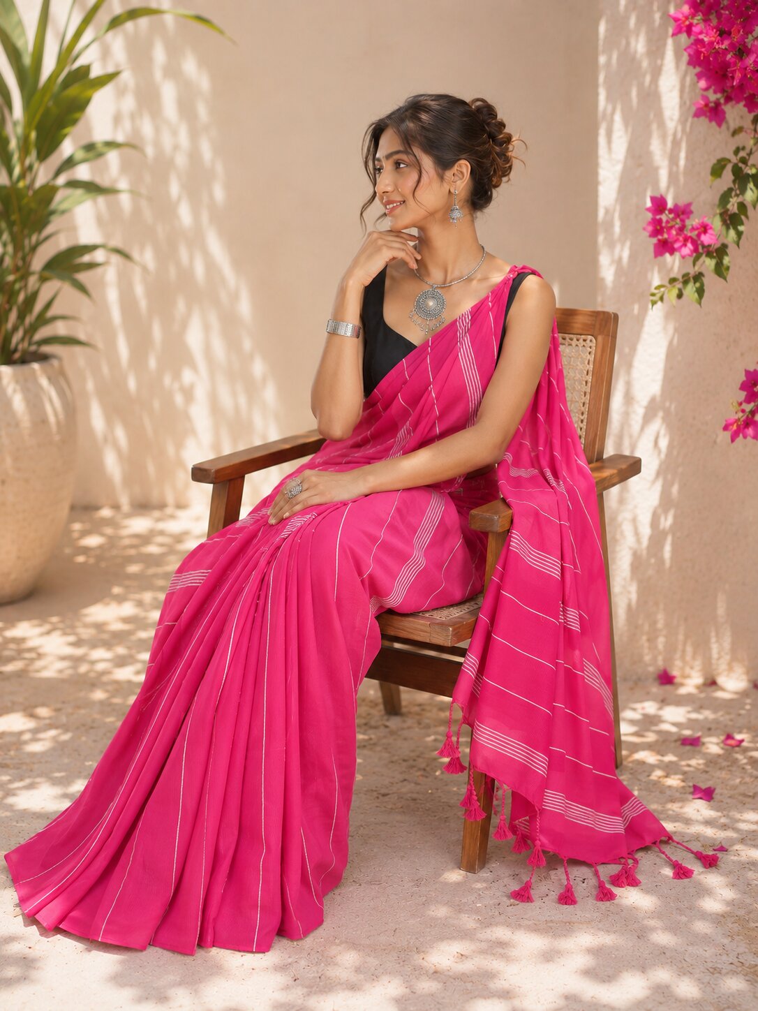 Niska Pink Bloom Cotton Saree