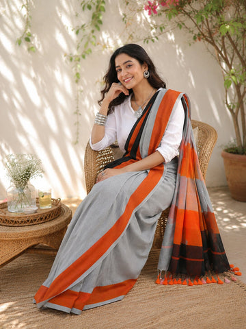 Niska Tangerine Mist Handloom Cotton Saree