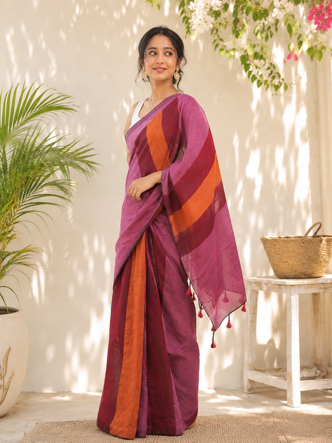 Niska Mulberry Bloom Handwoven Cotton Saree