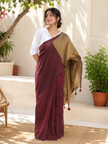 Niska Coffee Bloom Cotton Saree
