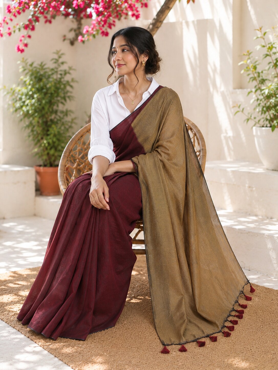 Niska Coffee Bloom Cotton Saree