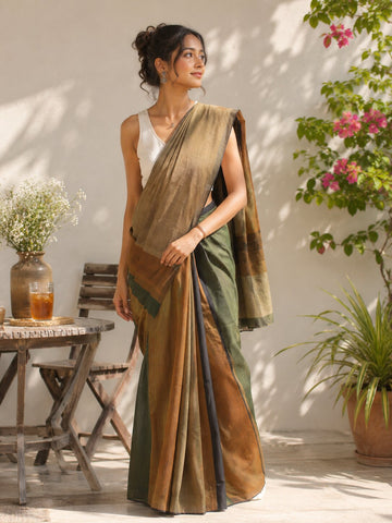 Niska Olive Earth Cotton Saree