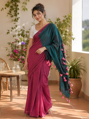 Niska Magenta Meadow Cotton Saree