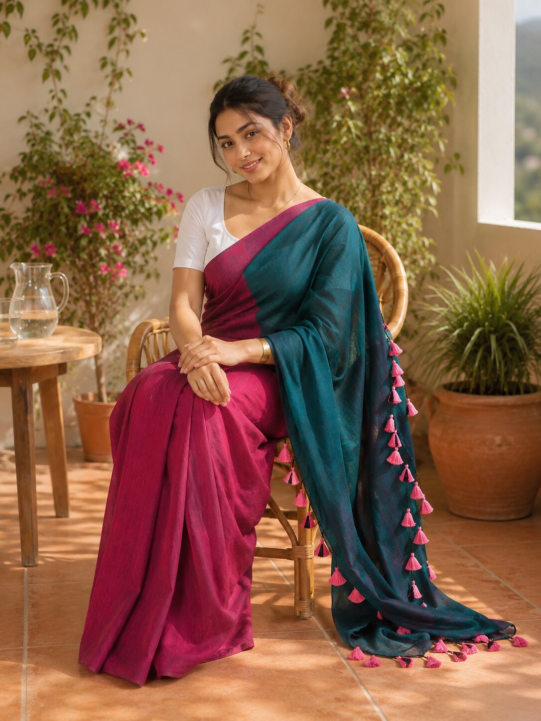 Niska Magenta Meadow Cotton Saree