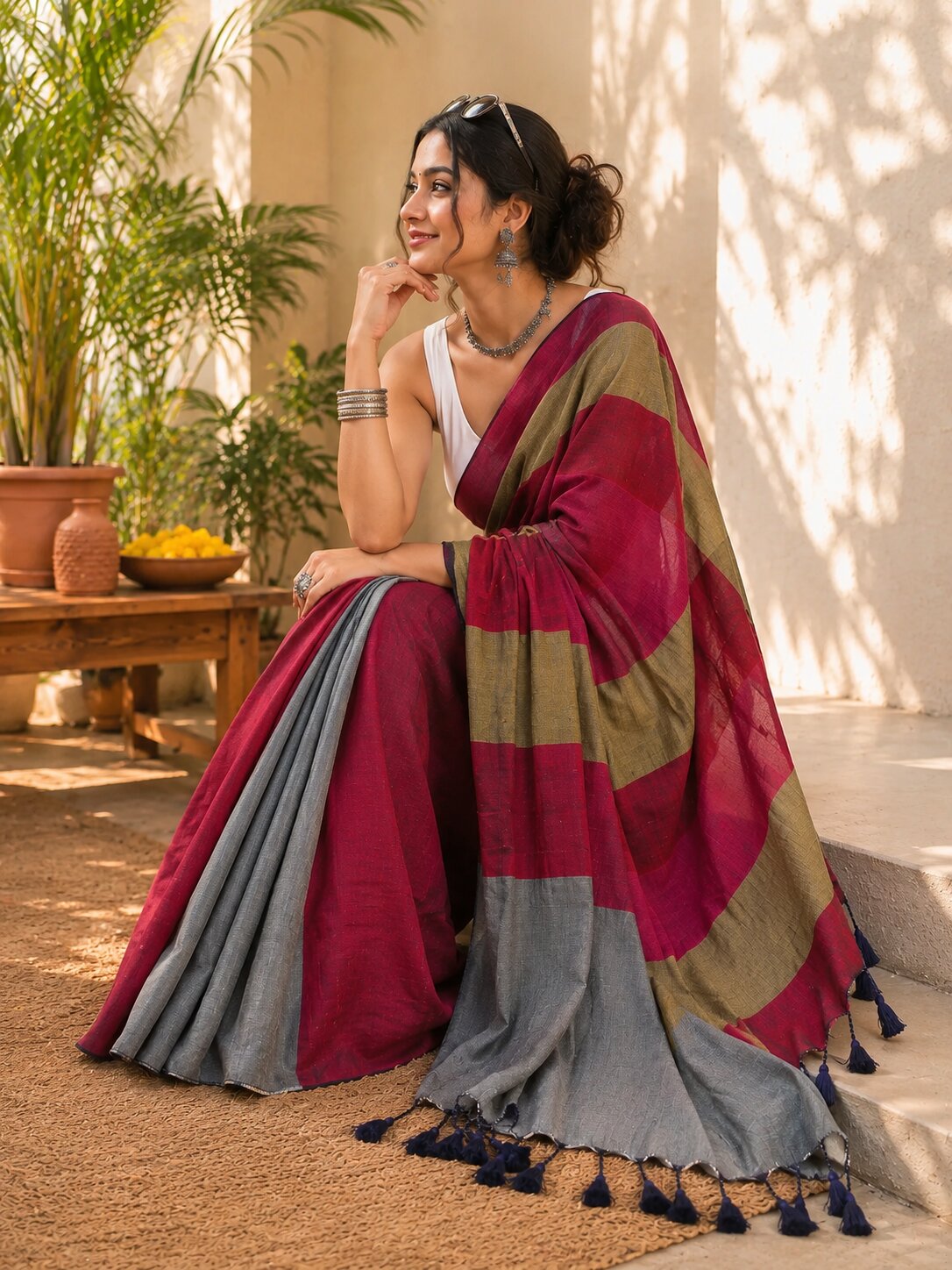 Niska Teal Whisper Tassel Saree