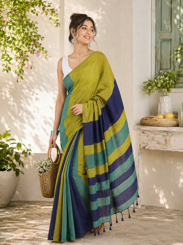 Niska Olive Breeze Handloom Cotton Saree
