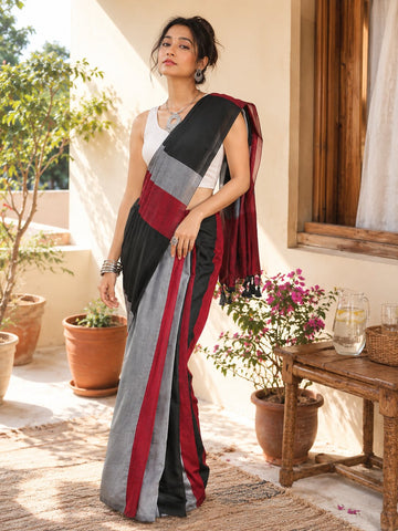 Niska Noir & Wine Handloom Cotton Saree