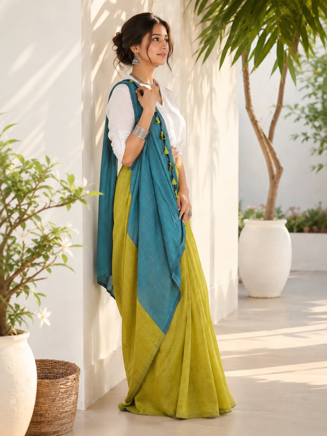 Niska Meadow Mist Handloom Cotton Saree