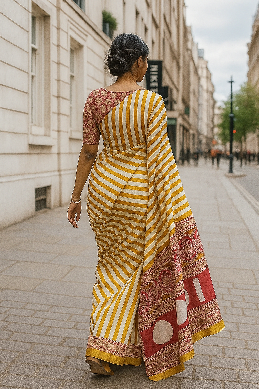 Yellow & Red Ajrakh Print Satin Saree
