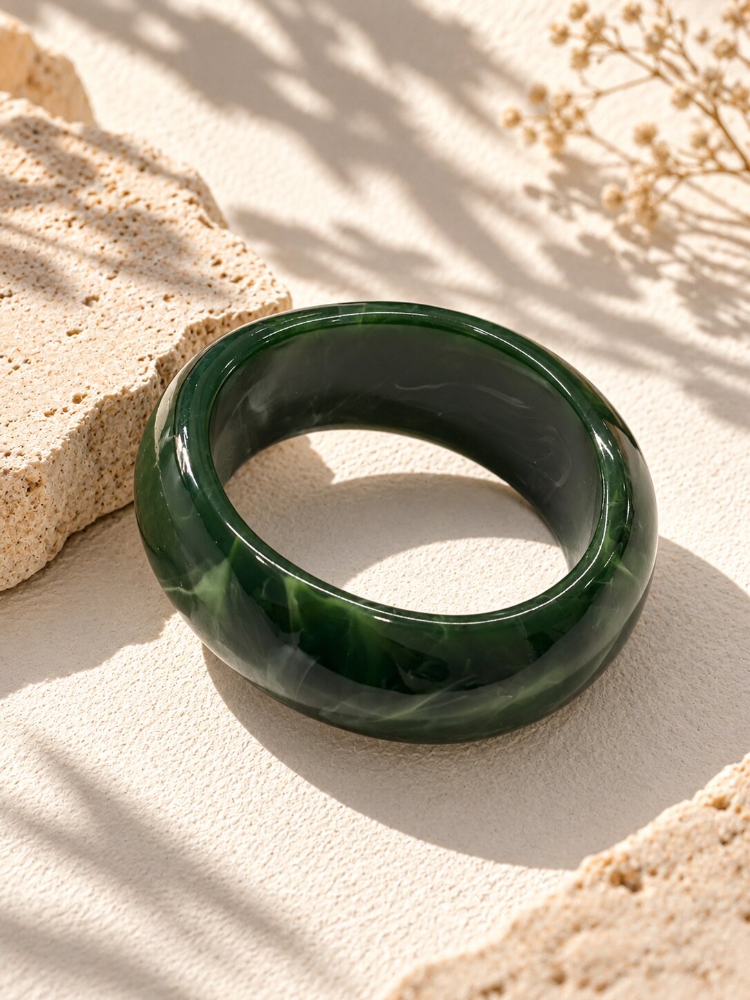 Forest Green Marbled Resin Bangle