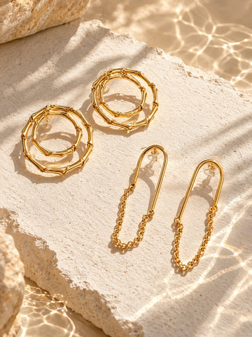 Twist & Chain Gold Drop Earrings Set