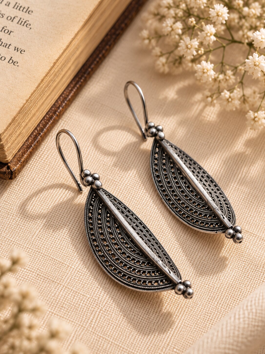 Oxidized Silver Leaf Filigree Drop Earrings