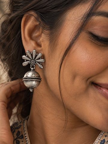 Silver Floral Jhumka Earrings