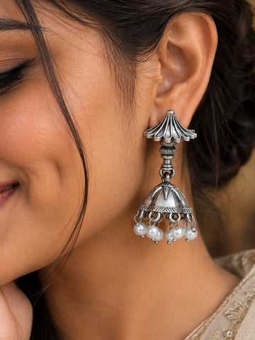 Silver Pearl Jhumka Earrings