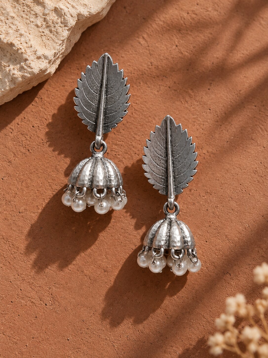 Silver Leaf Jhumka Earrings