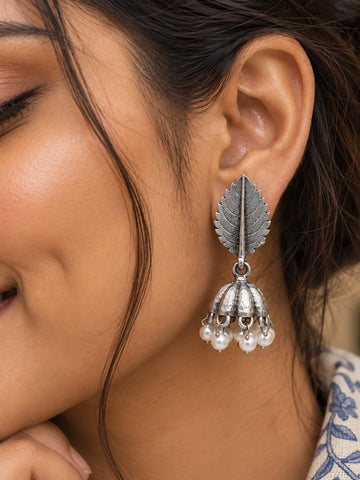 Silver Leaf Jhumka Earrings