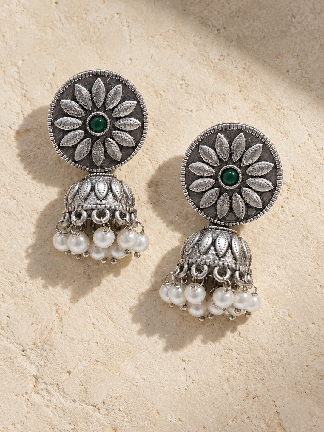 Silver Floral Jhumka Earrings