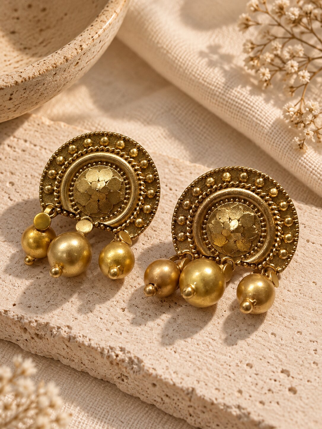 Antique Gold Floral Drop Earrings