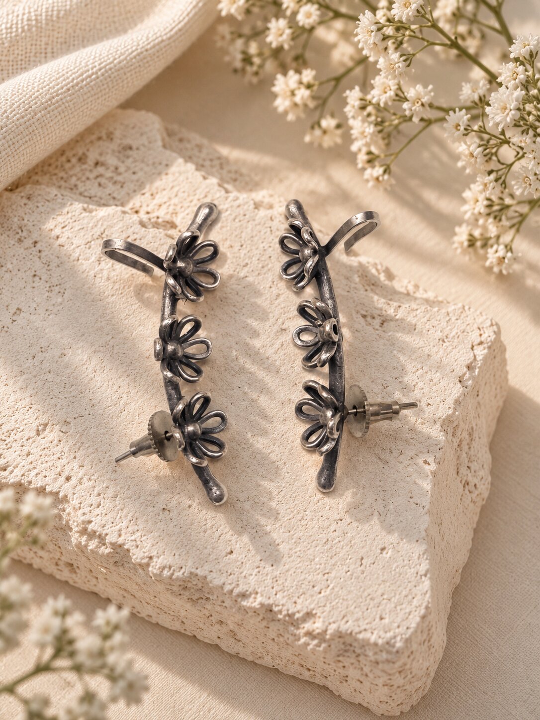 Silver Floral Ear Cuff