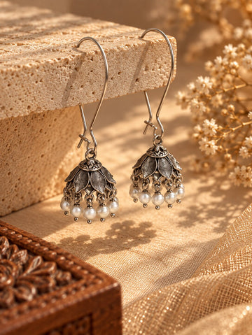 Silver Pearl Jhumka Earrings