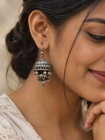 Oxidized Silver Jhumka Earrings with Ghungroo Drops