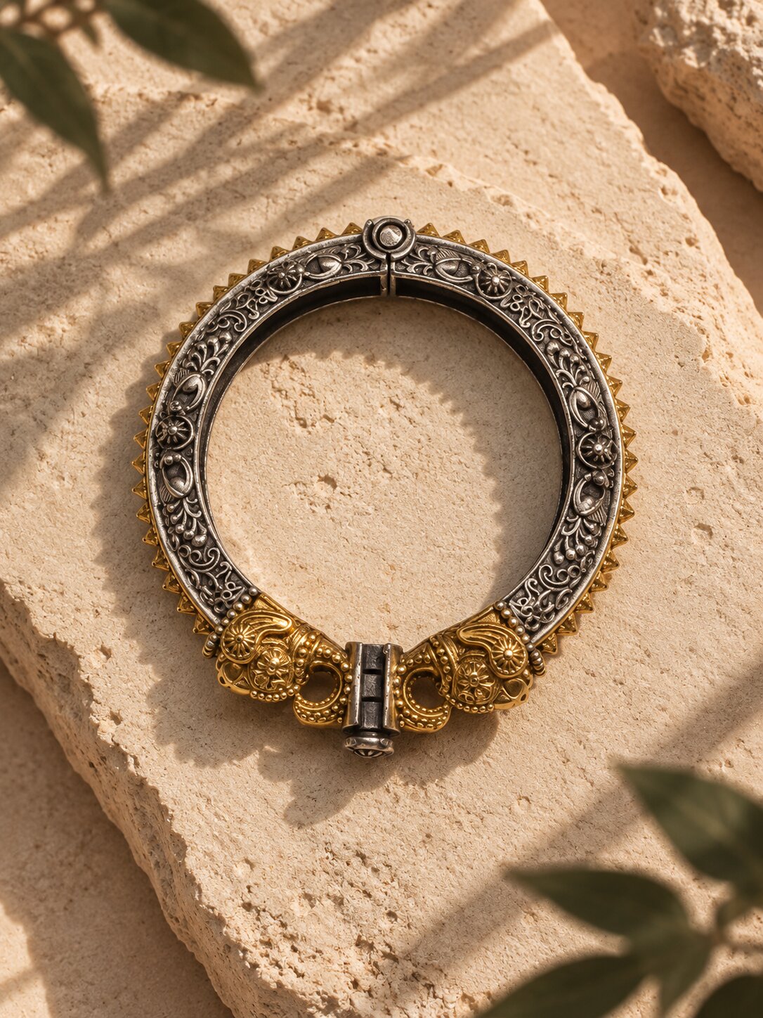 Two-Tone Silver & Gold Statement Bangle