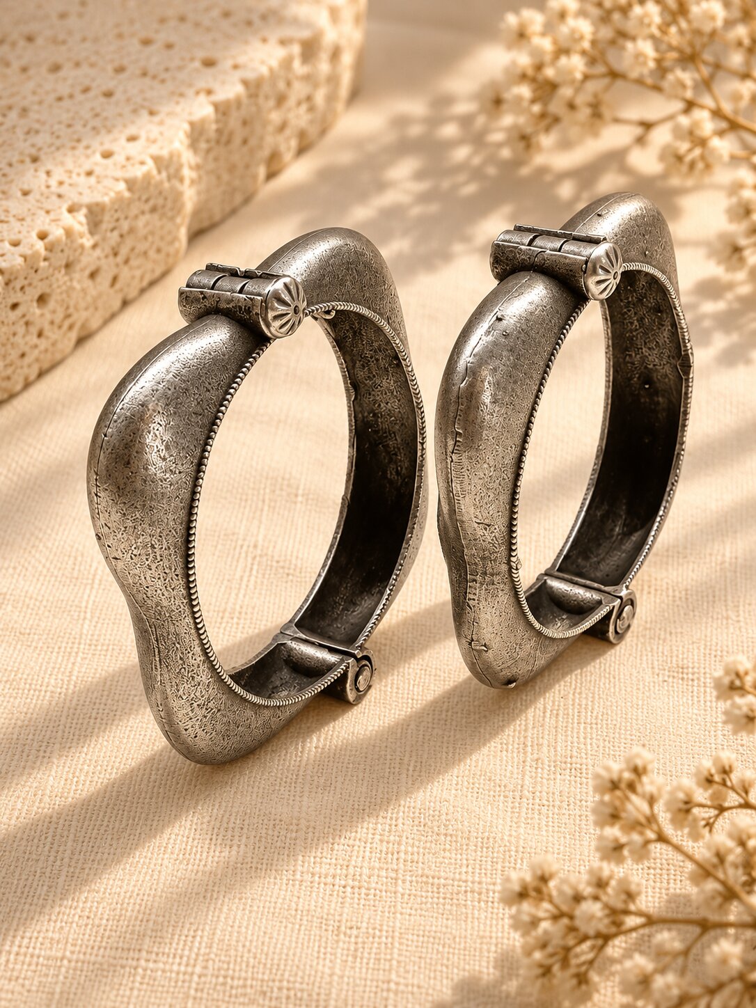 Antique Silver Sculpted Bangles