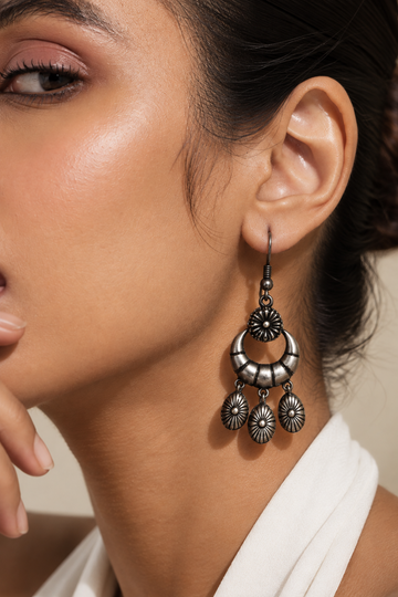 Niska Silver Floral Crescent Drop Earrings