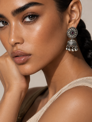 Niska Silver Floral Jhumka Earrings