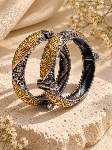 Dule-Tone Antique Engraved Bangles