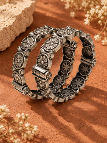 Silver Floral Bangles