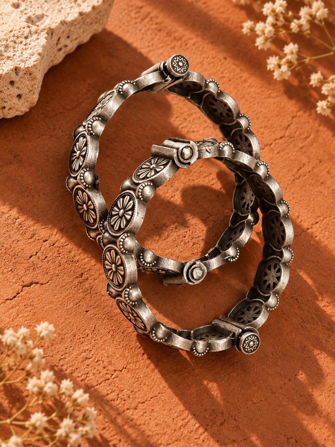 Silver Floral Bangles