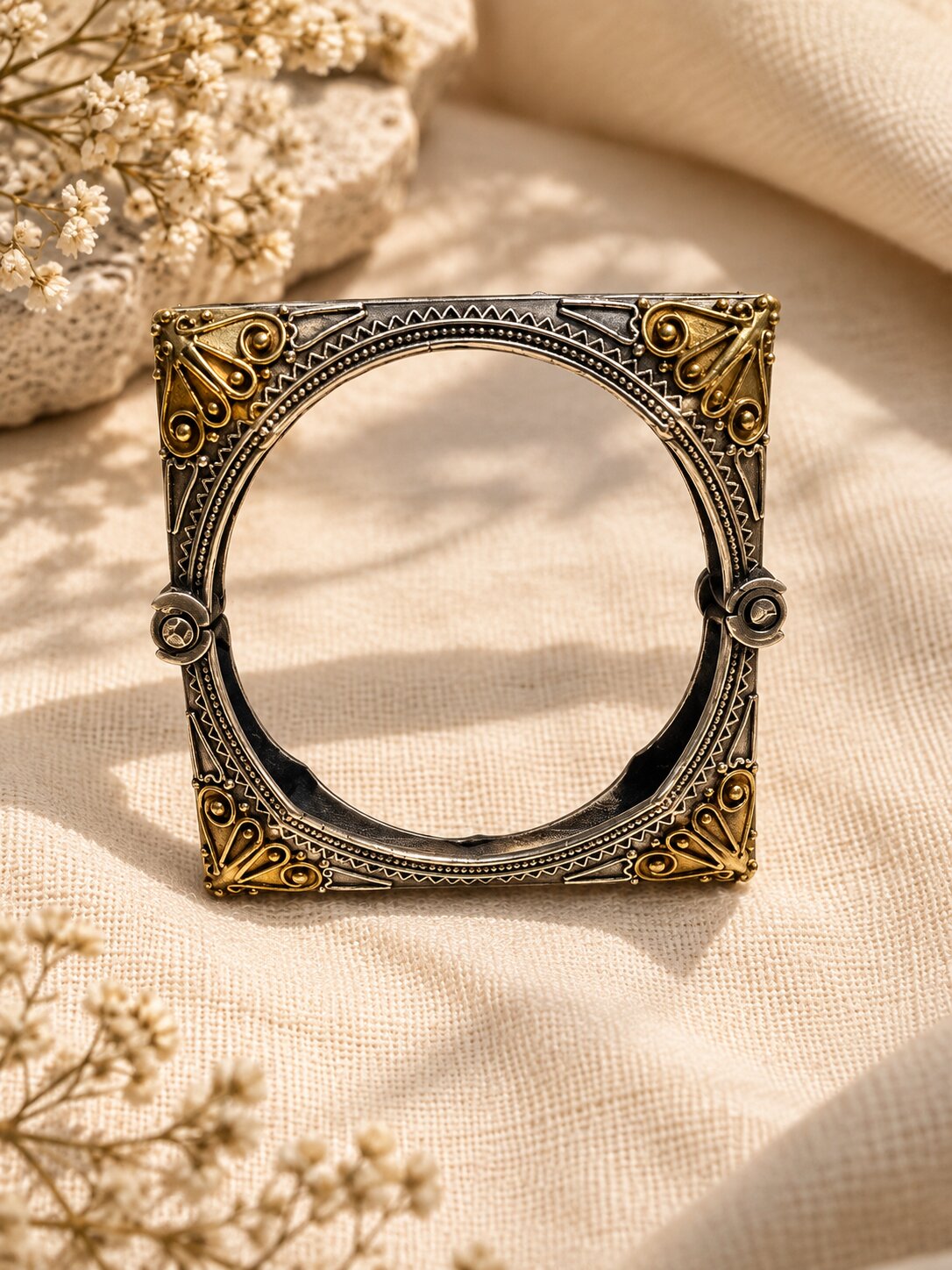 Antique Dual-Tone Square Statement Bangle