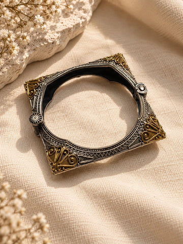 Antique Dual-Tone Square Statement Bangle