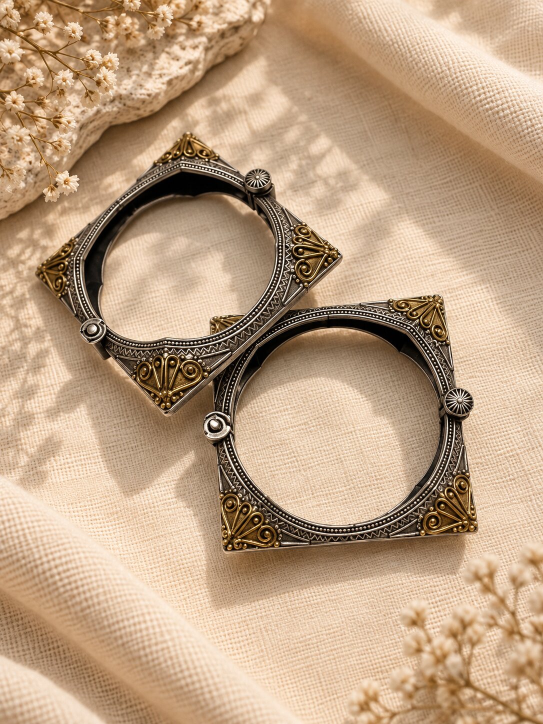 Antique Dual-Tone Square Bangles