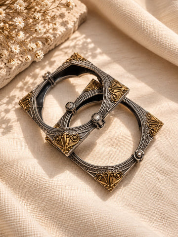 Antique Dual-Tone Square Bangles