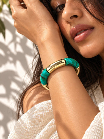 Emerald Green & Gold Statement Bracelet