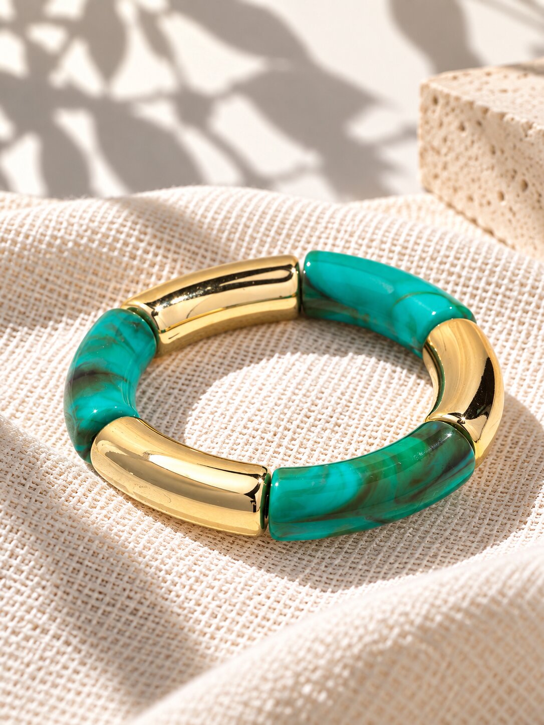 Emerald Green & Gold Statement Bracelet
