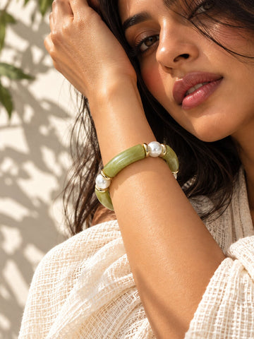 Olive Pearl Resin Bracelet