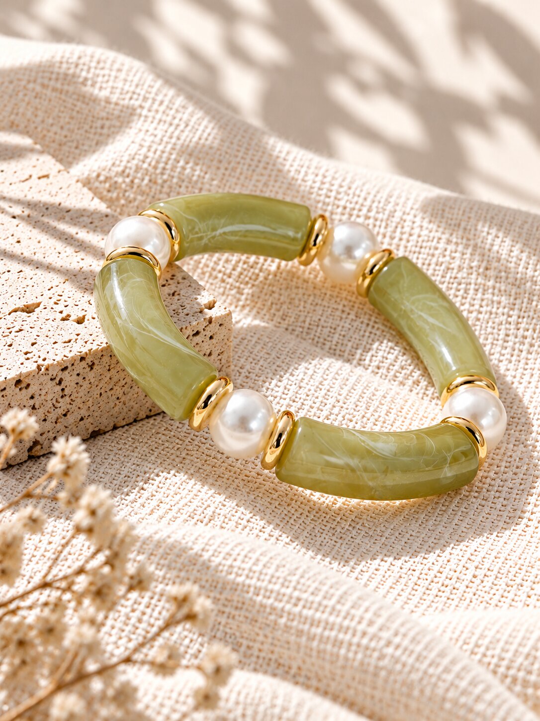 Olive Pearl Resin Bracelet