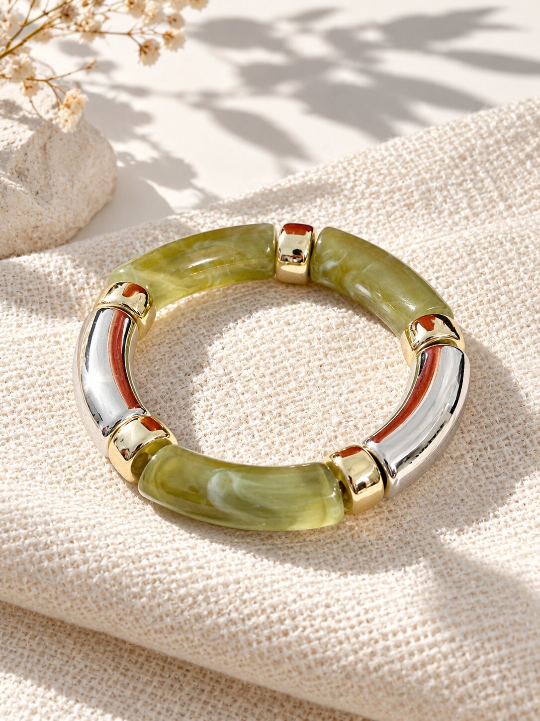 Olive Resin Two-Tone Bracelet