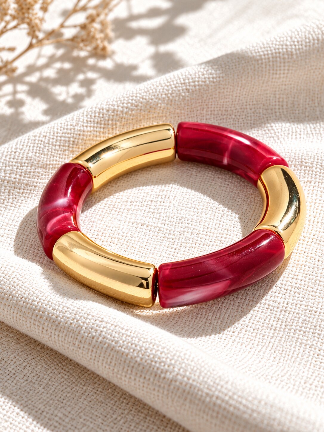 Ruby Red & Gold Resin Bracelet