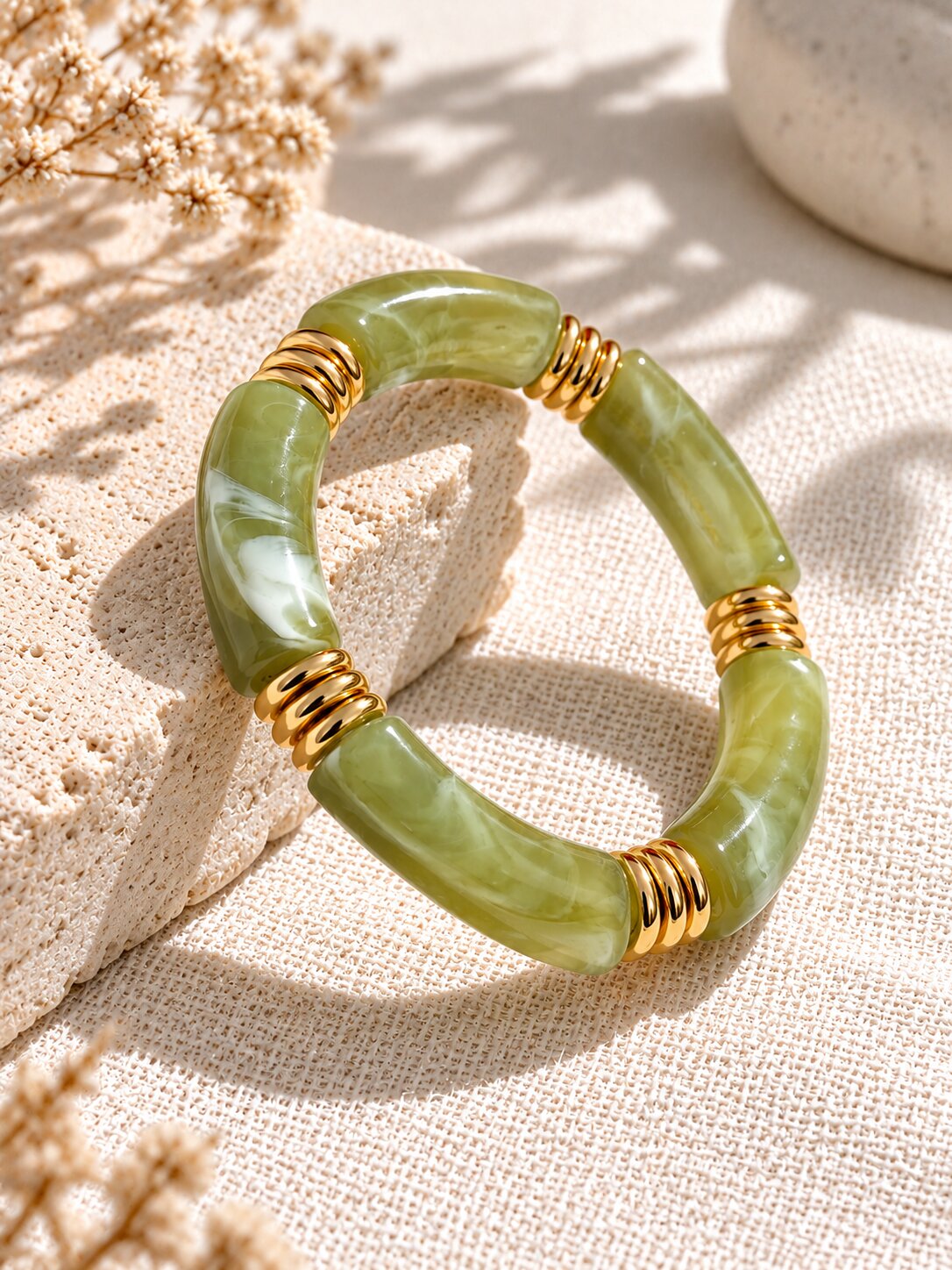 Olive Sculpted Resin Bracelet