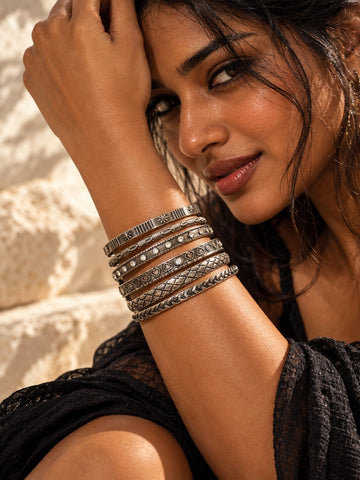 Silver-Tone Textured Bangle Set