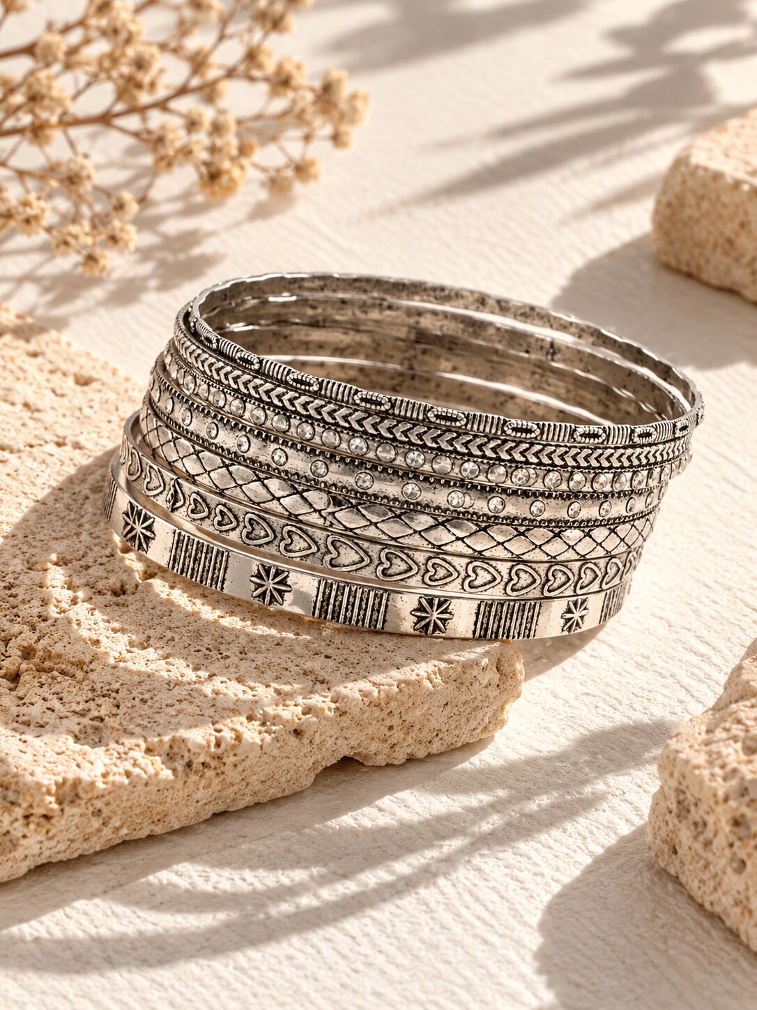 Silver-Tone Textured Bangle Set