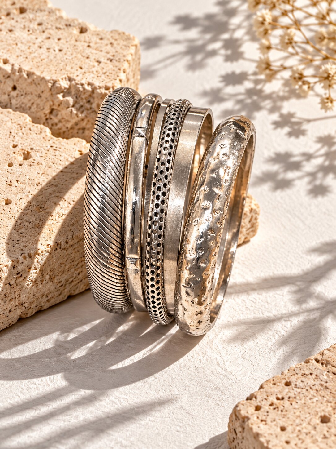Silver-Tone Stacking Bangle Set