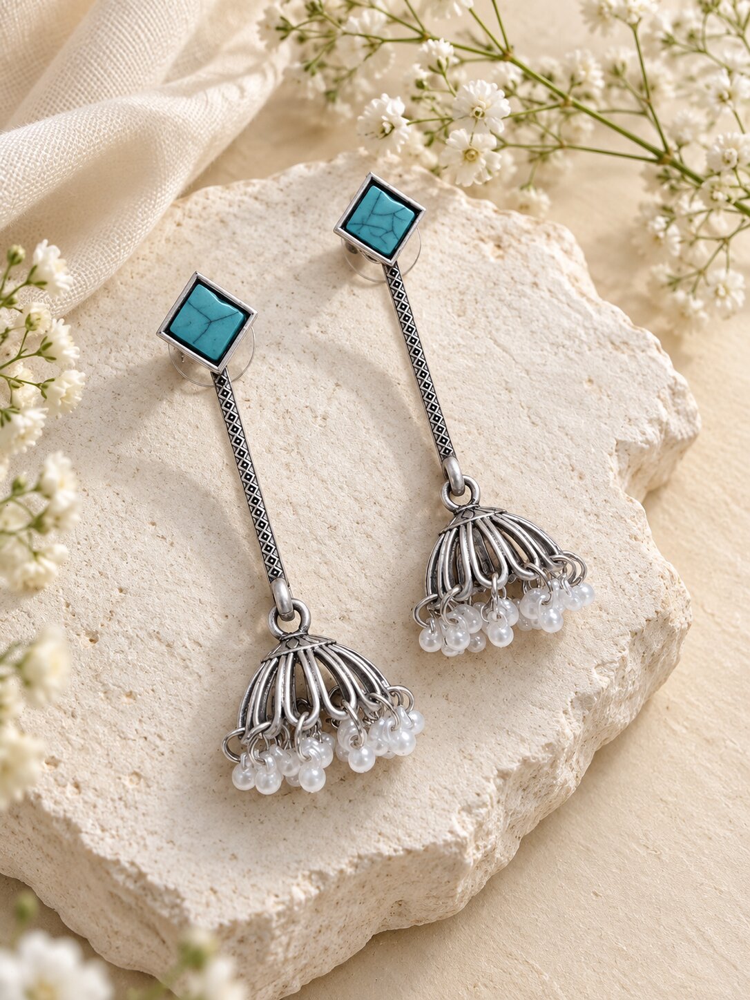 Turquoise-Tone Jhumka Earrings