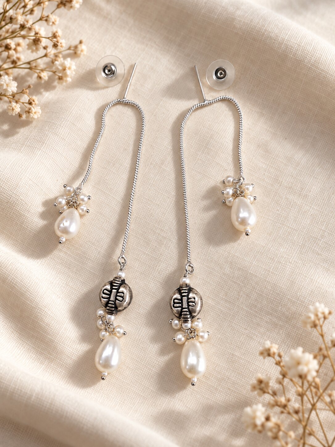Silver-Tone Pearl Drops